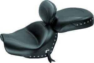 Yamaha V-Star 950 Tourer Two-Piece Motorcycle Seat - Mustang Motorcycle - Driver Backrest Studs - Black - `09-`17 Yamaha V-Star 950 Tourer Two-Piece Motorcycle Seat - Mustang Motorcycle - Driver Backrest Studs - Black - `09-`17